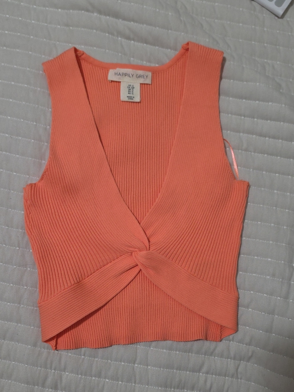 Happily Grey Coral Twist-Front Ribbed Sleeveless Top